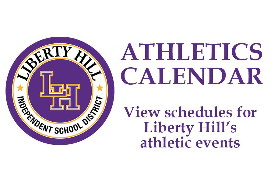 Liberty Hill Independent School District Athletics Calendar button with district logo and link to view schedules